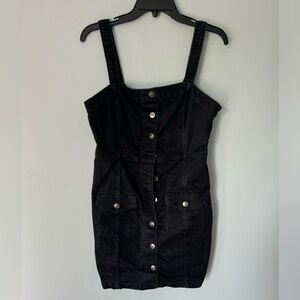 H&M Divided Black Denim Overall Dress M Button Front